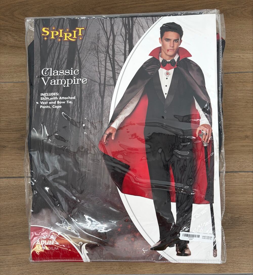 Spirit Halloween Classic Vampire Costume Men’s Adult Medium Complete Cape Set